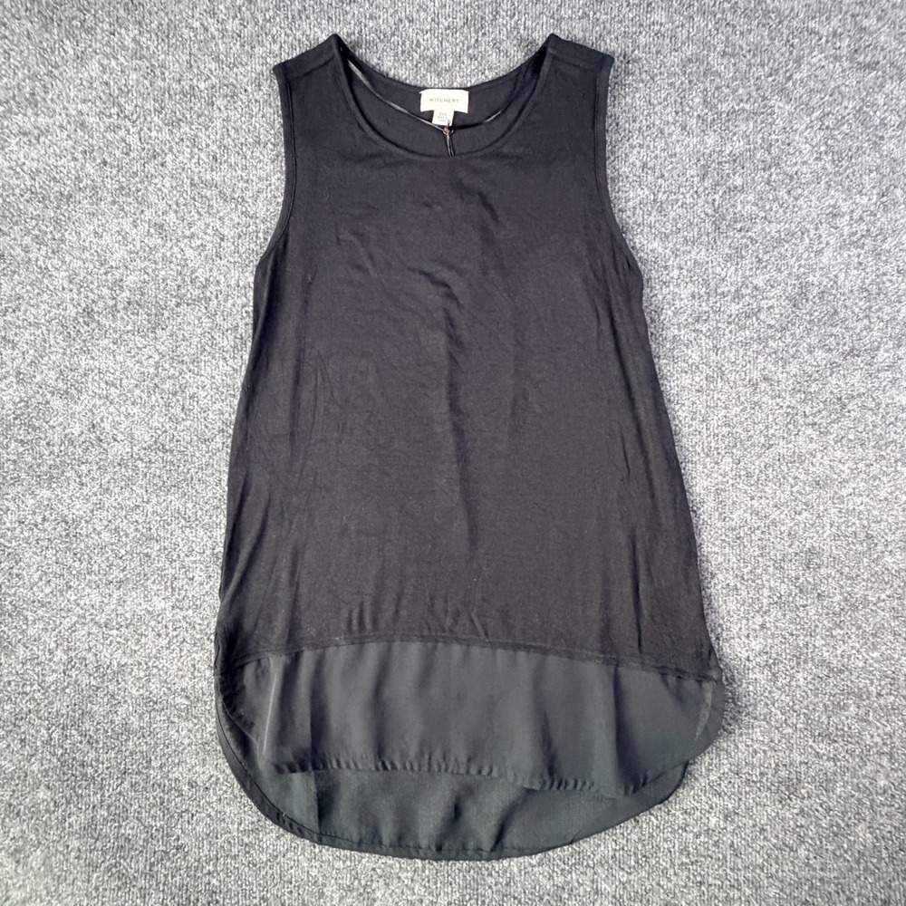 Witchery Tank Top Womens 2XS Black Woven Spliced Stretch Round Neck‎ Low Hem
